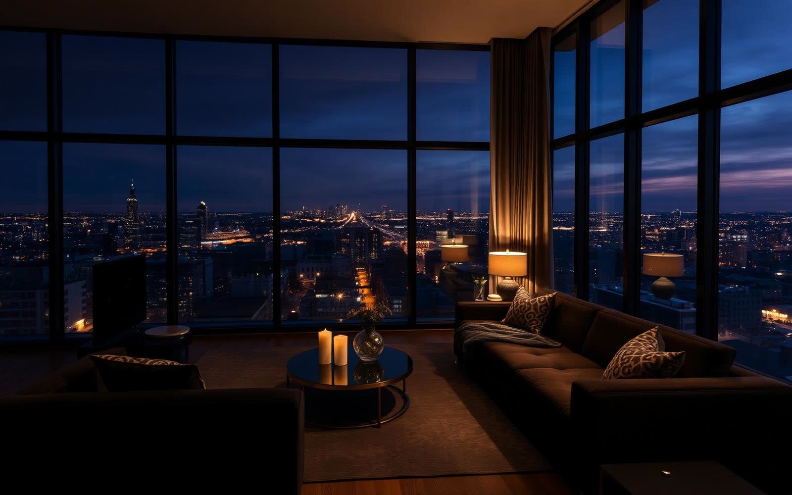 Aarav One living room — Night